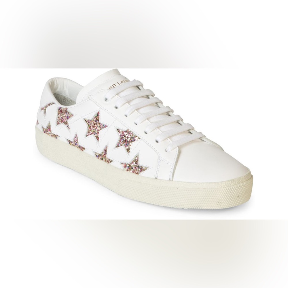 Saint Laurent Court Classic Leather & Glitter Sneakers